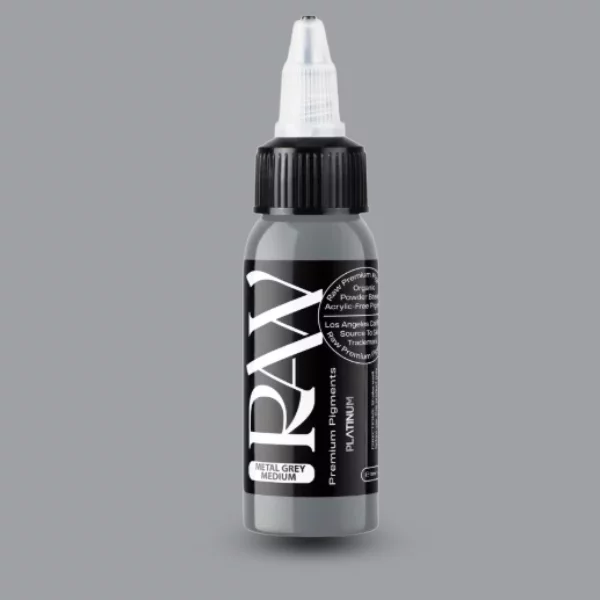 Raw Pigments EU Medium Metal Gray – ausgewogenes, neutrales Mittelgrau Tattoo-Pigment, 30ml Flasche