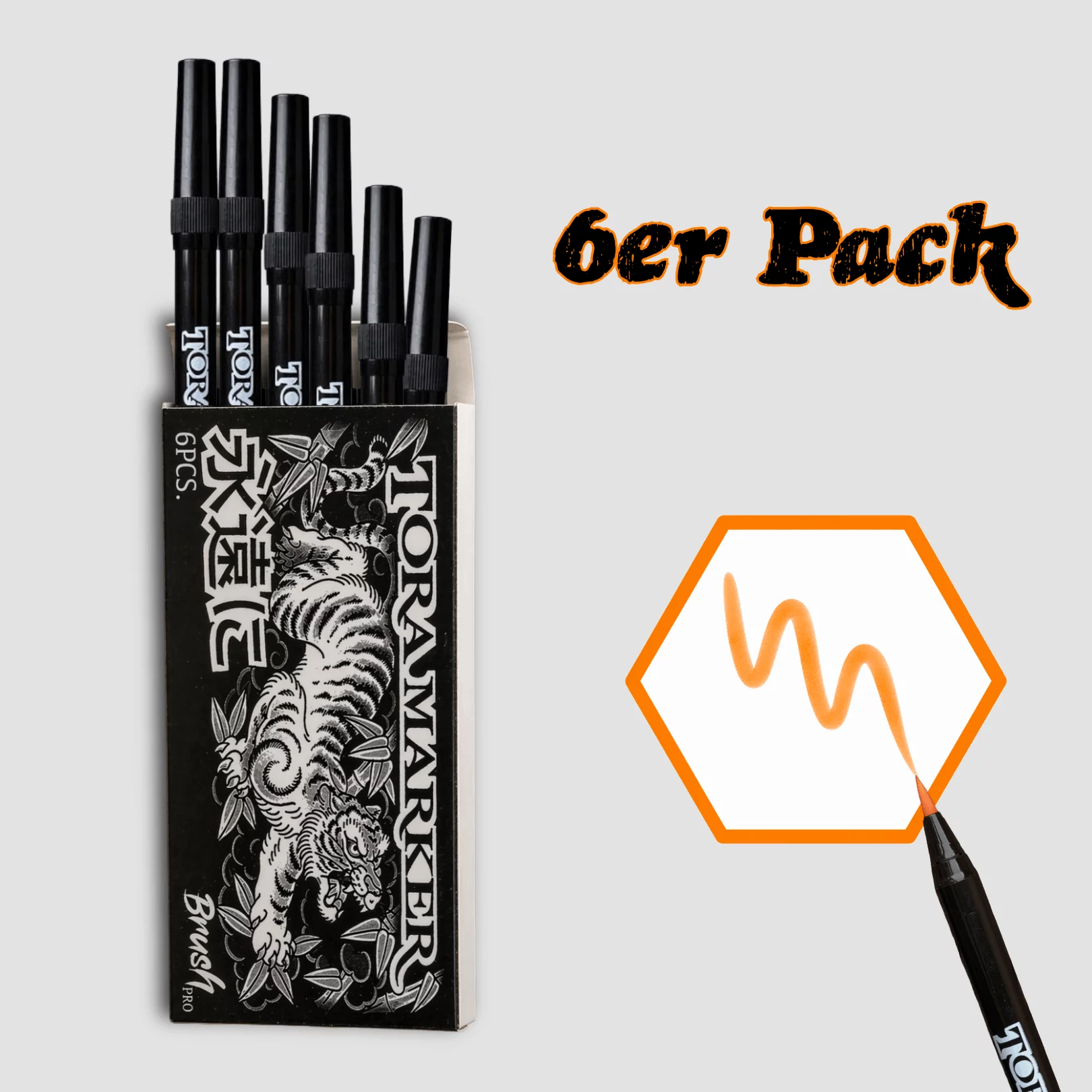 Tora Marker Brush Pro - Daidai Orange 6er Pack