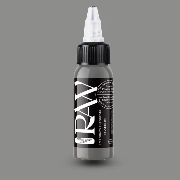Raw Pigments EU Light Metal Gray – helles, silbriges Grau mit Metall-Glanz Tattoo-Pigment, 30ml Flasche