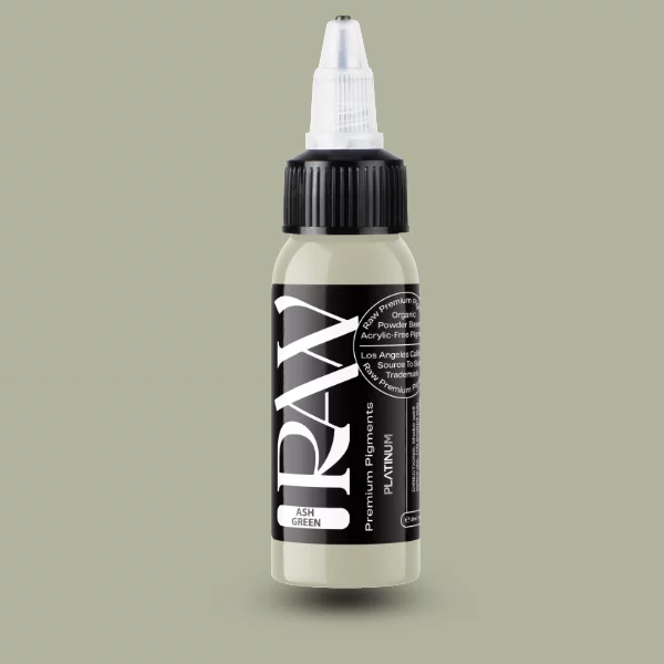 Raw Pigments EU Ash Green – blasses, aschiges Khaki-Salbeigrün Tattoo-Pigment, 30ml Flasche